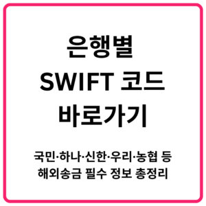 은행별 SWIFT 코드 바로가기 국민·하나·신한·우리·농협 해외송금 필수 정보 총정리